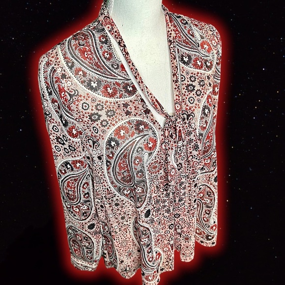 Alice + Olivia ‘Anabel’ Multicolor Burgundy Bohemian Paisley Pussybow Top Size S - Picture 10 of 16